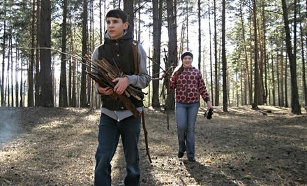 Children gathering fire wood